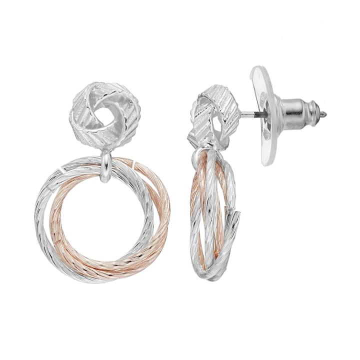 Napier Two Tone Textured Hoop Drop Earrings, Women's, Multicolor