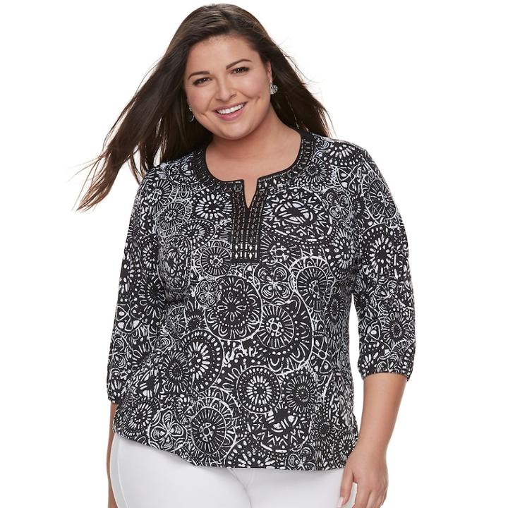 Plus Size Cathy Daniels Geometric Top, Size: 1xl, Black And White
