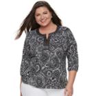 Plus Size Cathy Daniels Geometric Top, Size: 1xl, Black And White