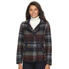 Women's Woolrich Century Hooded Plaid Wool Blend Peacoat, Size: Xl, Dark Blue