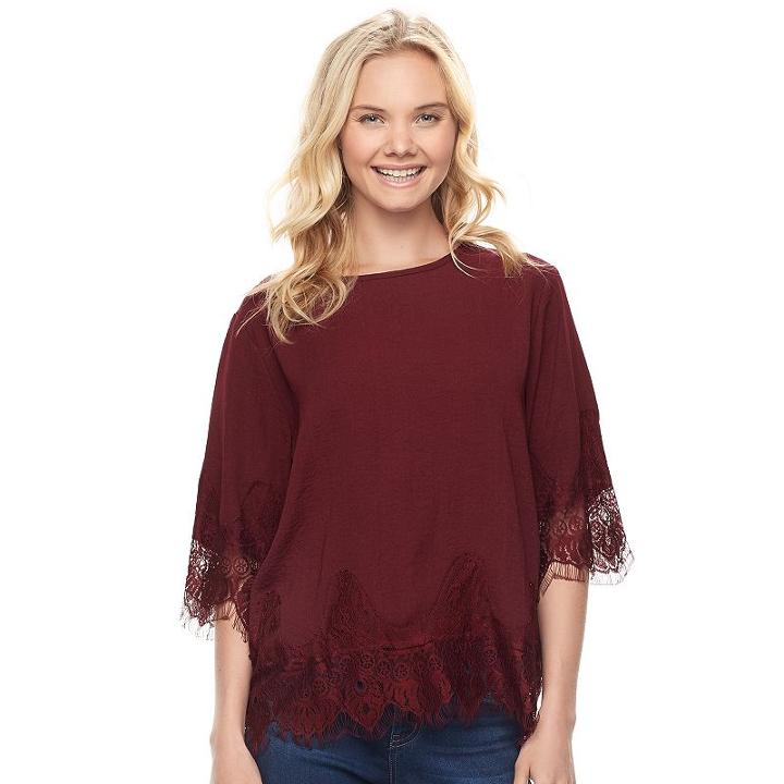 Juniors' Trixxi Satin Lace Elbow Sleeve Top, Teens, Size: Small, Pink Other
