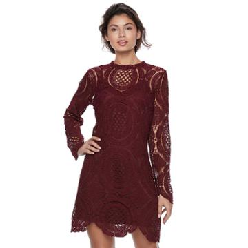 Juniors' Up By Ultra Pink Circle Lace Trapeze Dress, Teens, Size: Small, Dark Red