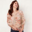 Women's Lc Lauren Conrad Printed Chiffon Peasant Top, Size: Medium, Light Pink
