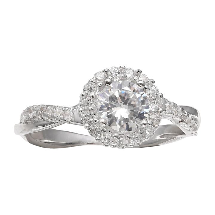 Primrose Sterling Silver Cubic Zirconia Twisted Halo Ring, Women's, Size: 9, White