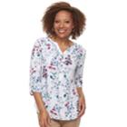 Petite Croft & Barrow&reg; Smocked Printed Top, Women's, Size: Xl Petite, White
