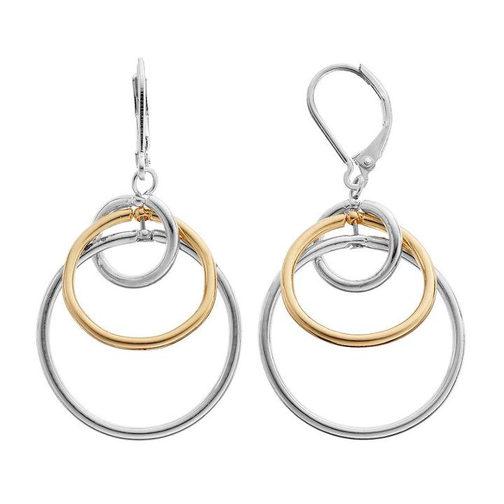 Napier Two Tone Interlocked Circle Nickel Free Drop Earrings, Women's, Multicolor