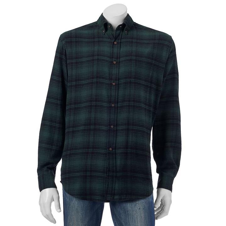 Big & Tall Croft & Barrow&reg; Classic-fit Plaid Flannel Button-down Shirt, Men's, Size: M Tall, Dark Green