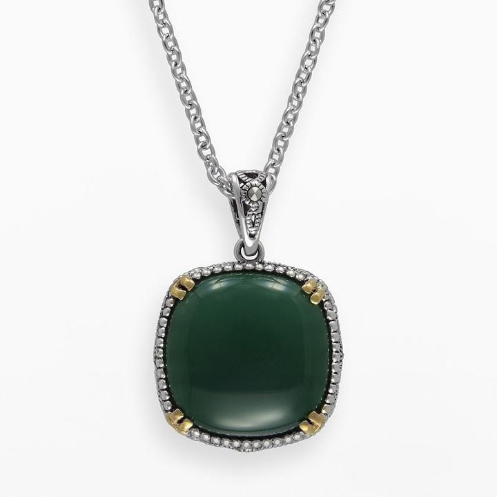 Lavish By Tjm 14k Gold Over Silver And Sterling Silver Agate Pendant - Made With Swarovski Marcasite, Women's, Size: 18, Green