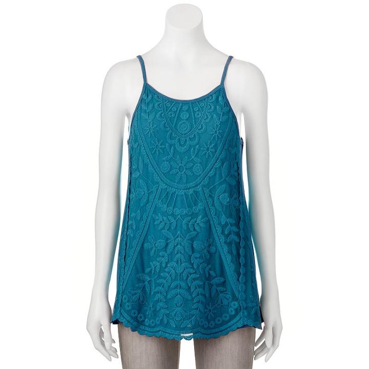 Juniors' Rewind Embroidered Cage Back Tank, Teens, Size: Medium, Light Blue