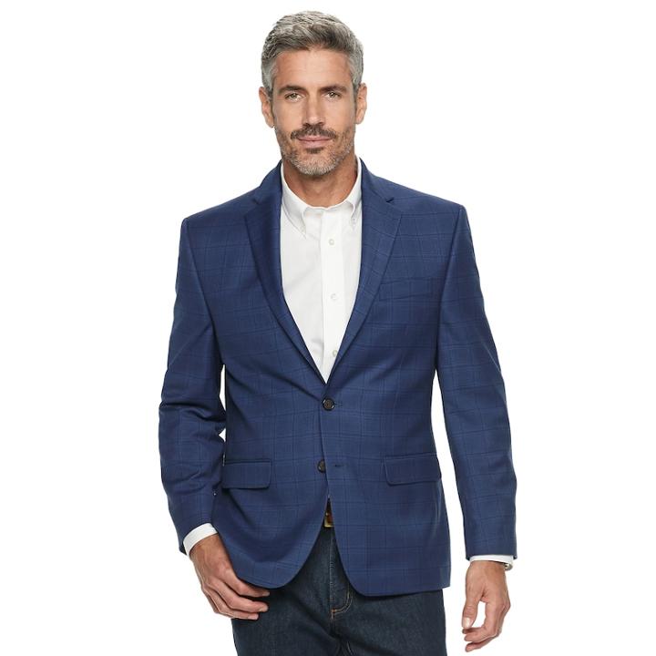 Men's Chaps Classic-fit Patterned Stretch Sport Coat, Size: 44 Long, Blue