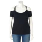 Plus Size Jennifer Lopez Embellished Cold-shoulder Top, Women's, Size: 1xl, Black