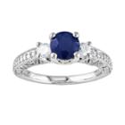 14k White Gold 1/2-ct. T.w. Round-cut Diamond & Sapphire 3-stone Wedding Ring, Women's, Size: 5, Blue