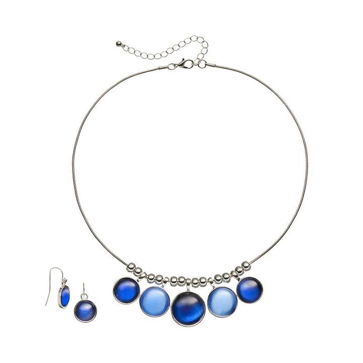 Cabochon Necklace & Drop Earring Set, Women's, Blue