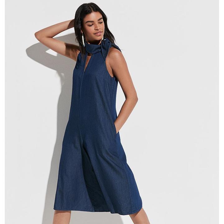 K/lab Cutout Wide Leg Chambray Jumpsuit, Teens, Size: Small, Dark Blue