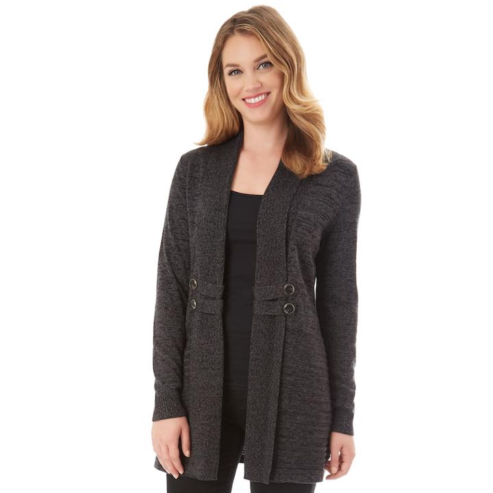 Women's Apt. 9&reg; Button-tab Cardigan, Size: Medium, Black Charcoal
