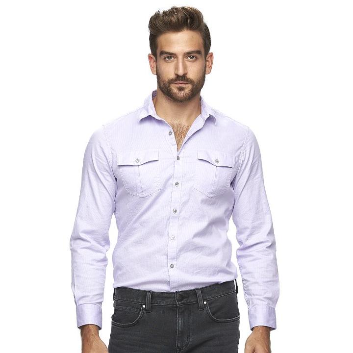 Men's Marc Anthony Slim-fit Textured Stretch Button-down Shirt, Size: Medium, Med Purple