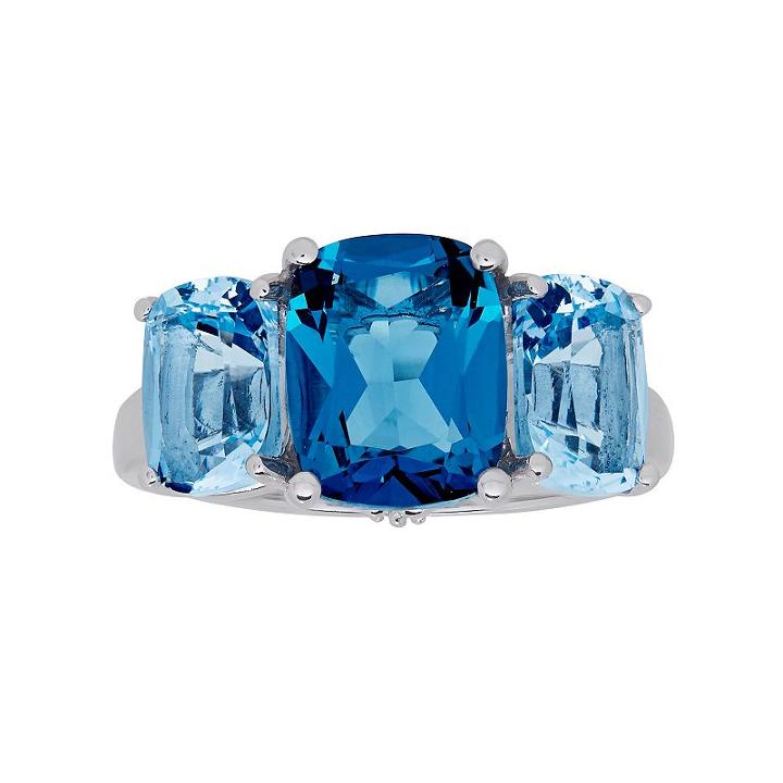 David Tutera Sterling Silver Simulated Blue Topaz 3 Stone Ring, Women's, Size: 7