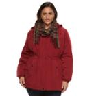 Plus Size Gallery Hooded Anorak Jacket & Scarf Set, Women's, Size: 1xl, Red