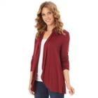 Women's Apt. 9&reg; Ruched Sleeve Open-front Cardigan, Size: Large, Dark Red