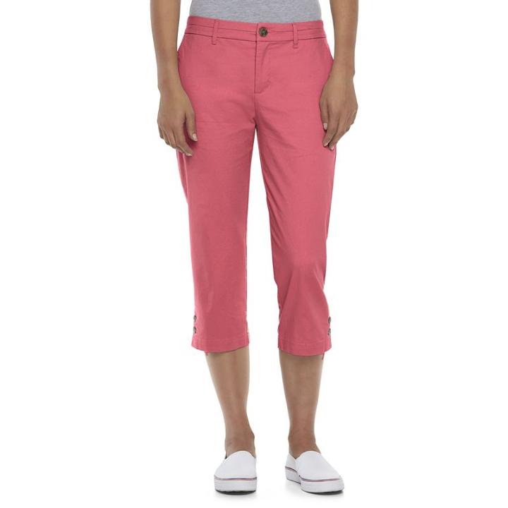 Women's Croft & Barrow&reg; Essential Button-hem Twill Capris, Size: 4, Brt Red