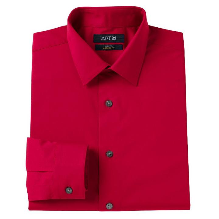 Men's Apt. 9&reg; Modern-fit Stretch Spread-collar Dress Shirt, Size: 15.5-34/35, Red