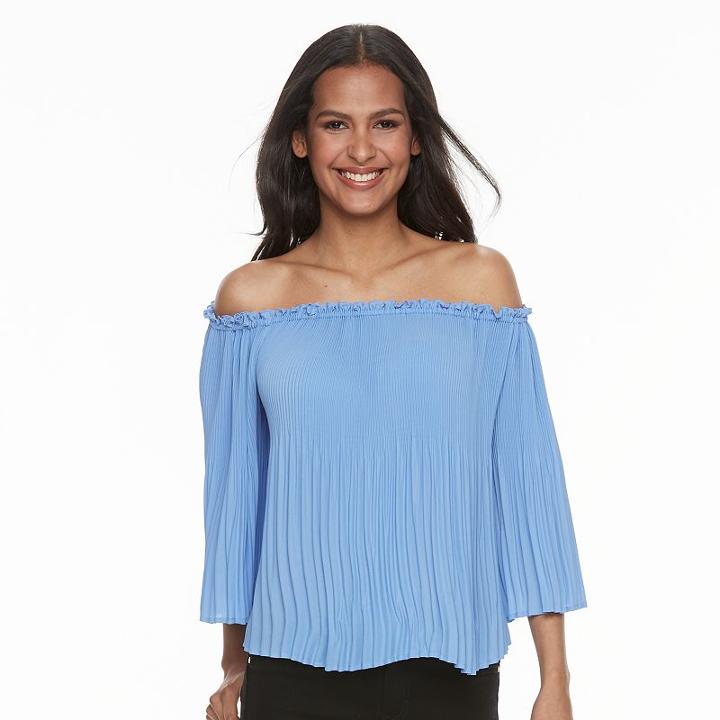 Women's Apt. 9&reg; Off-the-shoulder Pleated Top, Size: Xl, Blue (navy)