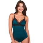 Juniors' Candie's&reg; Lace Trim Bodysuit, Teens, Size: Medium, Dark Green
