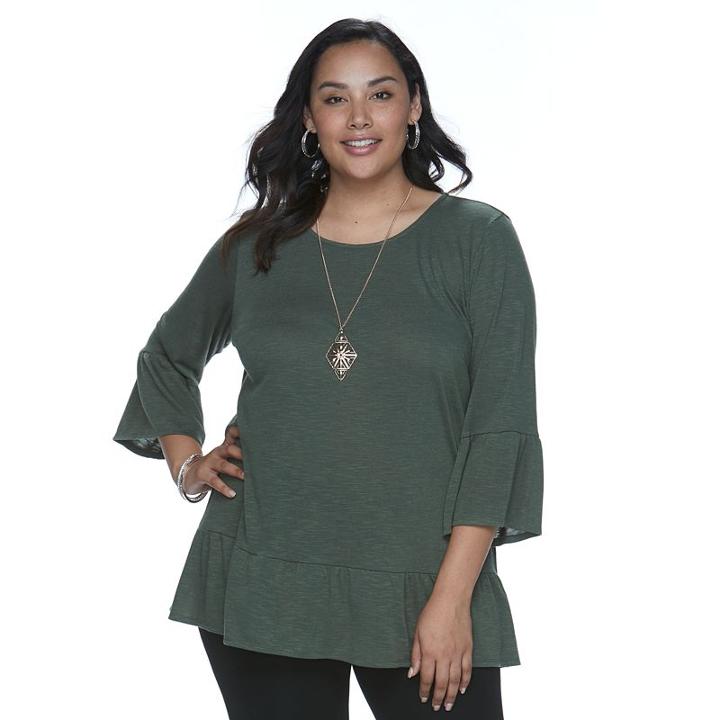 Plus Size Apt. 9&reg; Ruffle Top, Women's, Size: 2xl, Dark Green