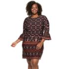 Plus Size Suite 7 Ruffle Sleeve Shift Dress, Women's, Size: 16 W, Black Red