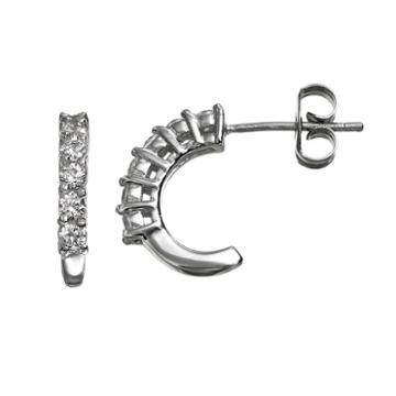 Sunstone 925 Sterling Silver Semi-hoop Earrings - Made With Swarovski Zirconia, Women's, White