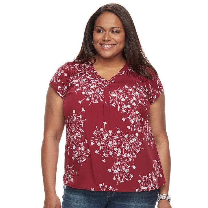 Plus Size Croft & Barrow&reg; Printed Woven Top, Women's, Size: 2xl, Dark Red