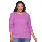 Plus Size Croft & Barrow&reg; Cable-knit Crew Sweater, Women's, Size: 2xl, Med Purple