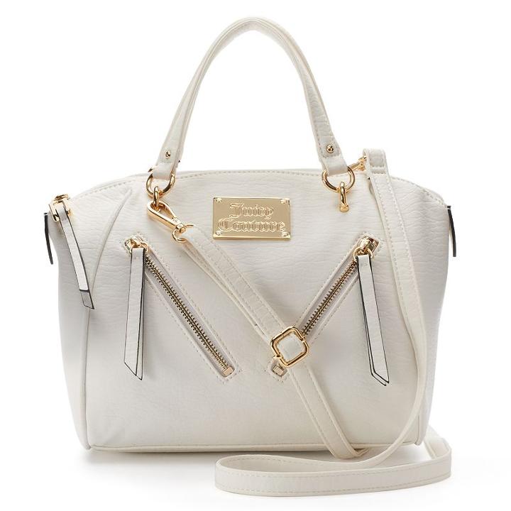 Juicy Couture Diagonal Zipper Satchel, Women's, White Oth