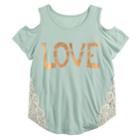 Girls 7-16 Mudd&reg; Cold Shoulder Crochet Pieced Tee, Size: 12, Lt Green