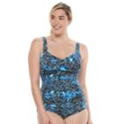 Plus Size Trimshaper Averi Tummy Slimming Crossover One-piece Swimsuit, Women's, Size: 22 W, Blue