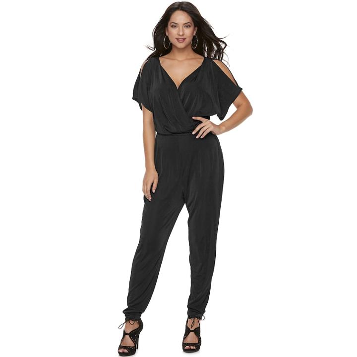 Women's Jennifer Lopez Cold-shoulder Kimono Jumpsuit, Size: Medium, Black