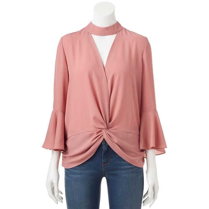 Juniors' My Michelle Knot Choker Neck Top, Teens, Size: Xs, Light Red