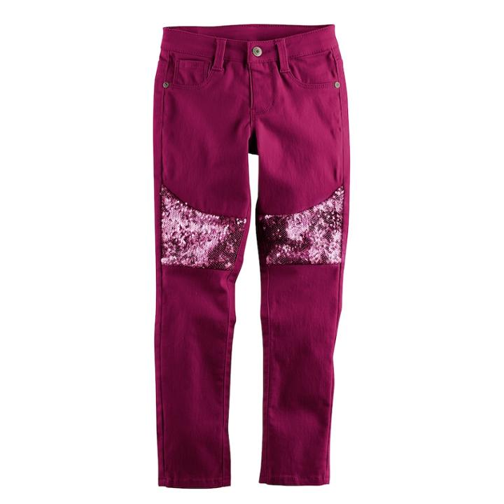 Girls 4-12 Sonoma Goods For Life&trade; Sequin Stretch Skinny Sateen Jeans, Size: 5, Med Purple
