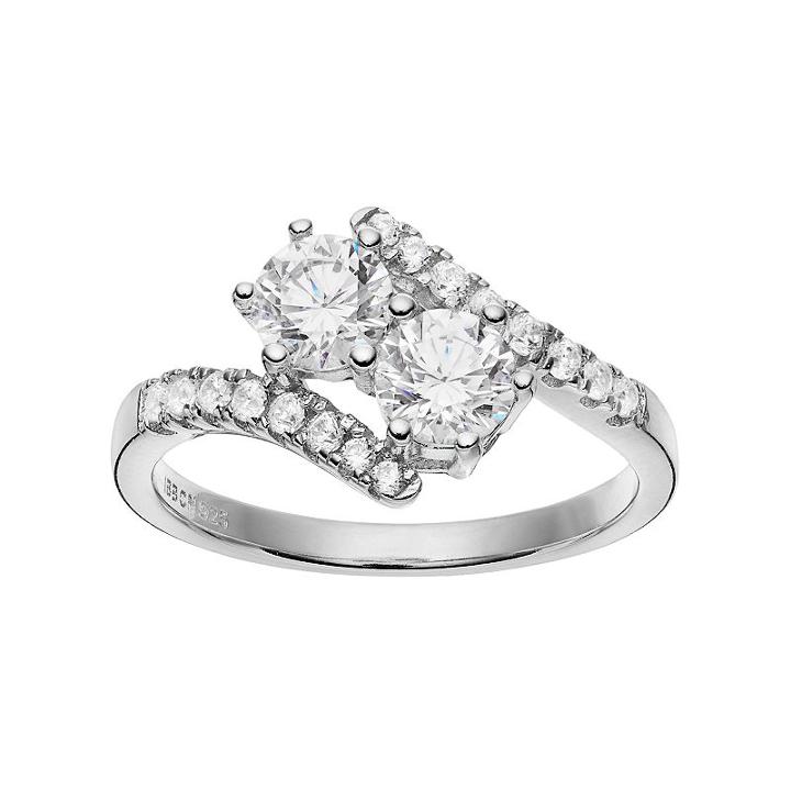 Intertwined Sterling Silver Cubic Zirconia 2-stone Ring, Women's, Size: 6, White