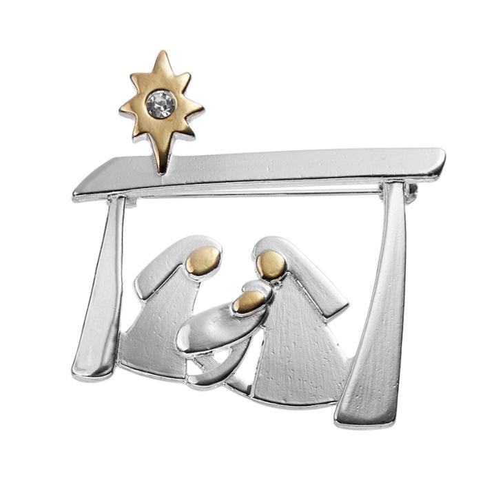 Two Tone Manger Scene Pin, Women's, Multicolor