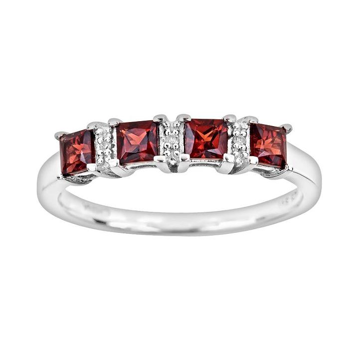 Sterling Silver Garnet And Diamond Accent Ring, Women's, Size: 5, Red