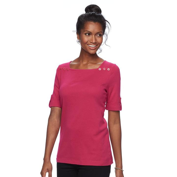 Women's Croft & Barrow&reg; Rolled Button-tab Top, Size: Xxl, Dark Pink