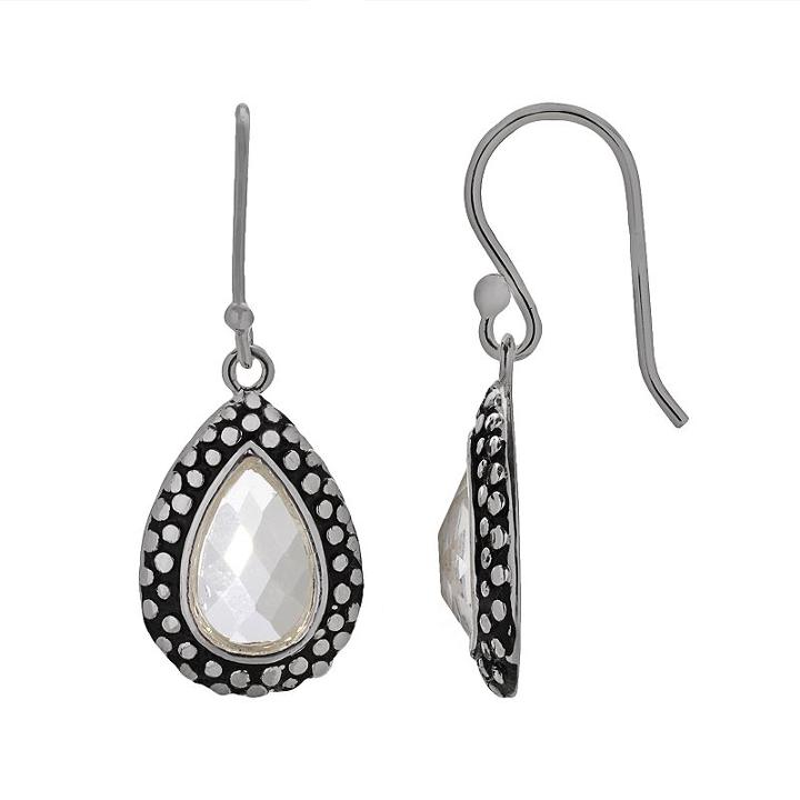 Silver Plated Glass Textured Teardrop Earrings, Women's, Grey