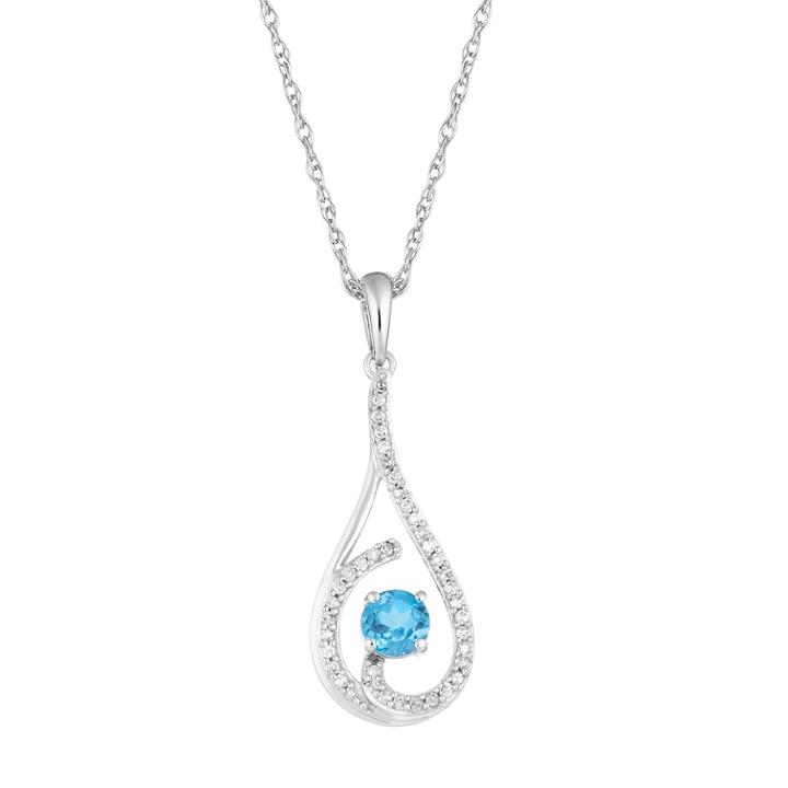 10k White Gold Swiss Blue Topaz & 1/8 Carat T.w. Diamond Teardrop Pendant Necklace, Women's