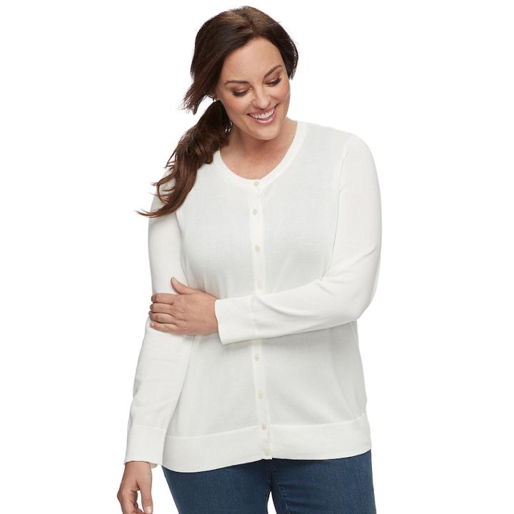 Plus Size Croft & Barrow&reg; Essential Cardigan Sweater, Women's, Size: 1xl, White