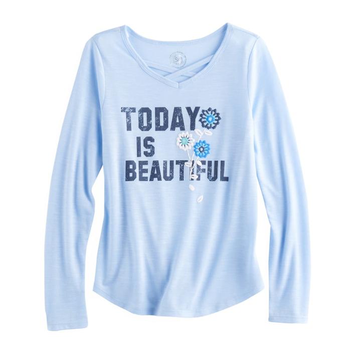 Girls 7-16 & Plus Size So&reg; Criss-cross Neck Graphic Tee, Size: 10, Med Blue