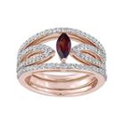 Sterling Silver Garnet & White Topaz Openwork Ring Set, Women's, Size: 8, Red