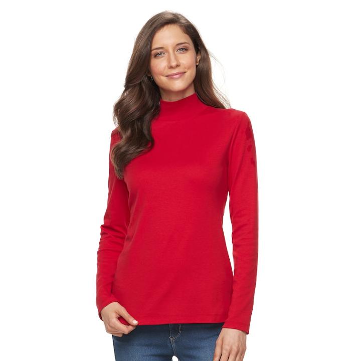 Petite Croft & Barrow&reg; Mockneck Tee, Women's, Size: M Petite, Med Red