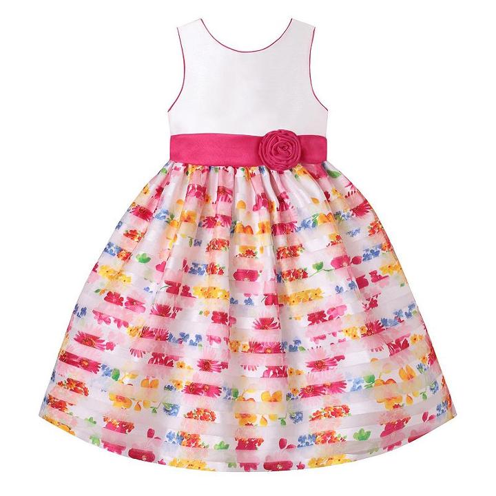Girls 7-16 American Princess Floral Burnout Stripe Skirt Tea Length Dress, Girl's, Size: 10, White Oth
