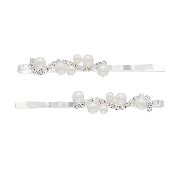 Simulated Pearl & Crystal Swirl Bobby Pin Set, Women's, White